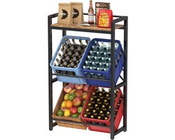 Krattenrek met opbergruimte voor 4 kisten, 32D x 70 W x 117,3 H cm rekken voor kratten, krattenrek drankrek bierkratrek vrijstaand kistenstandaard, rustiek bruin