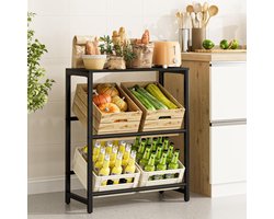 Krattenrek Metaal 4 Laags - Ruimtebesparend Flessenrek - Sterk & Stabiel 260kg per Niveau - Met Bovenplank - Opbergrek voor Keuken, Woonkamer, Kelder - Drankkratten Rek, Opslagrek