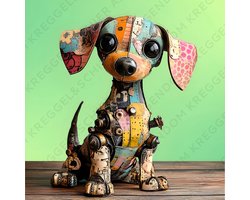 Kreggel&Schier Art - canvas schilderij 70x70cm - kunst - robot teckel - kamer decoratie accessoires - schilderijen woonkamer - wanddecoratie slaapkamer - muurdecoratie keuken - modern interieur binnen - woondecoratie huis - origineel