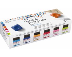 Kreul Glass & Porcelain verf - Keramiek verf - 6 kleuren van 20ml - 1 penseel