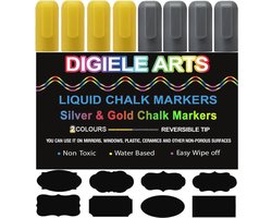 Krijtstiften Set - 8 Luxe Krijtmarkers in Goud en Zilver met 32 Labels - Droog en Nat Afwisbaar voor Whiteboard, Glas en Meer