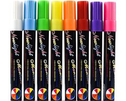 *** Krijtstiften set van 8 - wit, rood, blauw, geel, oranje, roze, groen en paars. voor krijtbord, schoolbord, spiegel en glas - Krijtbord stift - Porselein stift - Marker - Glasstiften - Raamstiften - van Heble® ***