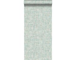 krijtverf eco texture vliesbehang geweven linnen multi tapijt vergrijsd licht pastel mint groen - 148662 ESTAhome
