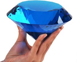 Kristal Diamant Papiergewicht - Glas Ambacht Decoratie - Kantoor Decoratie - Grote Grootte - 150 mm - Blauw