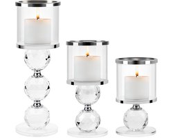 Kristal kandelaar set van 3 - glazen zuil kandelaars voor eettafel huis bruiloft verjaardag party decoratie - zilver Kaarsenhouder