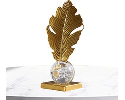 Kristallen Bol - Decoratief Beeldje - Woonkamer Decoratie - Uniek Gouden Plant Design - Ca. 175 cm Hoog - Goud