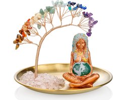 Kristallen Boom Decoratie - Energie Boom - Meditatie en Ontspanning - 7 Chakra Balans - 8.9 Inch Diameter - Gouden Tray