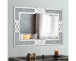 Kristallen Diamanten Rechthoekige Spiegel voor Woon/Bed/Eet/Badkamer Luxueuze Wandspiegel 90 x 60 cm - Wanddecoratie - Luxe Glanzend Zilver Kunst Spiegel- Muurdecoratie- Sprankelende Muurspiegel - Natuurlijk Licht te Reflecteren- DROOM CADEAU- Charme