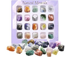 Kristallen en Ruwe Edelstenen in doosje - Mix van 20 - Geschenkset - Onbewerkte Stenen & Kristallen 12-17MM