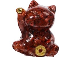 Kristallen Gelukskat Beeldje - Wenkende Kat Maneki Neko - Bureau Decoratie - Brengt Rijkdom Gezondheid - 5.7x4.7x6.5cm - Bruin