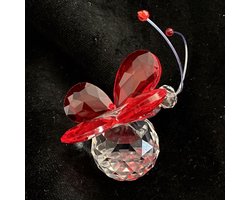 kristallen glazen mini vlinder rode 5x5x4cm met de hand gemaakt, echt ambachten.