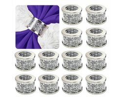 Kristallen glazen servethouders met zilveren diamanten servetringen, 12 stuks, schitterende tafelsetting met diamanten, fonkelende servetclips.
