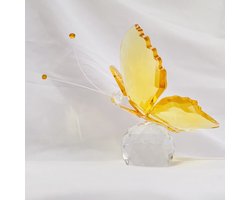kristallen glazen vlinder gele  L 9x9x9.5cm met de hand gemaakt, echt ambachten.