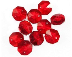 Kristallen Hangers - Achtkanten Decoratie - Kroonluchter Versieren - Met Gat - 100 Stuks - Rood