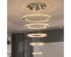 Kristallen Hanglamp - 5 Ringen Kroonluchter - Crystal Led Hanglamp - 3 Kleuren - Woonkamerlamp - Moderne lamp - Hanglamp