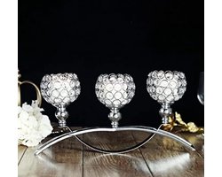 Kristallen kaarsenhouder met 3 koppen - Boogvormige kristal votive voor bruiloft en viering - Goud/zilver 465 x 125 cm .
