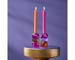 Kristallen Kaarsenhouder - Roze/Oranje - Dubbelzijdig Te Gebruiken - set van 2 - dinerkaars houder
