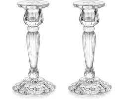 Kristallen kaarsenhouder voor smalle kaarsen - Set van 2 kaarsenhouders van glas, elegant voor smalle kaarsen voor bruiloftstafeldecoratie, kerstadvent, vintage decoratie voor de woonkamer.