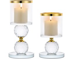 Kristallen kandelaarset, 2 stuks kandelaars stompkaarsen glas, moderne kaarsenhouder, staafkaars, theelichthouder voor bruiloft, eettafel, badkamer, tafeldecoratie, verjaardagsfeestdecoratie, goud