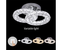 Kristallen Kroonluchter - 3 kleuren Led licht - Kristallen Plafondlamp - Led Plafond Kroonluchter - Hanglamp - Crystal Plafoniere - Moderne Lamp - Zilver