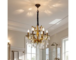 Kristallen Kroonluchter Brons - 6 Lichtpunten E14 LED - Klassieke Plafondlamp voor Woonkamer Slaapkamer Eetkamer