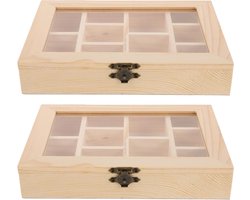 Kristallen Organizer - Stenen Vitrine - Verzameling Tonen - 10 Vakken Met Deksel - 20 x 15 cm - Lichtbruin