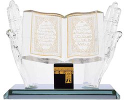 Kristallen ornament voor huis en kantoor - Moslim decoratie met verguld handgebaar en boekmodel - Tafel- en voertuigdecoratie - Souvenir cadeau-opdruk.