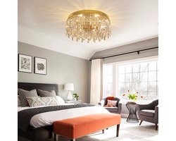 Kristallen Plafond Kroonluchter - LED Plafondlamp - Goud - Woonkamerlamp - 50cm - Crystal - 3 Kleuren - Luxe Woondecoratie