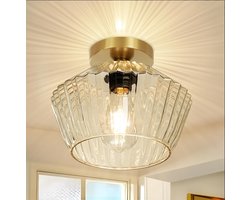 Kristallen plafondlamp voor woonkamer en gang, moderne plafondlamp E27 met glazen kap, geschikt voor keuken en slaapkamer, goud (zonder lichtbron)