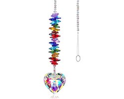 Kristallen regenboog zonnevanger hangende ornamenten, glazen hartvorm prisma's chakra kralen hangers voor huis tuin raamdecoratie (regenboogkleur)