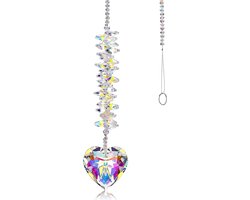 Kristallen regenboog zonnevanger hangende ornamenten, glazen hartvorm prisma's chakra kralen hangers voor huis tuin raamdecoratie (regenboogkleur)