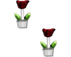 Kristallen Roos Beeldje - Glazen Bloem Sculptuur - Decoratief Gebruik - Nooit Verwelkend - 4.9x3.3x8cm - Rood