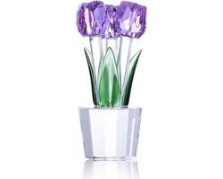 Kristallen rozen decoratie - glazen bloemenbeeldje voor woondecoratie en cadeau - paars - 5 x 5 x 8,3 cm - kristal voor bureau, kast en feestdagen