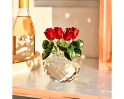 Kristallen rozen - Geconserveerde rozenornamenten - Geslepen kristal - Valentijnsdagcadeau - Rode rozen in een doos - Romantische woondecoratie - Geschikt voor Valentijnsdag, jubilea en andere gelegenheden om genegenheid te uiten