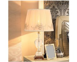 Kristallen Tafellamp voor Slaapkamer en Woonkamer - Elegante Verlichting met Stoffen Lampenkap