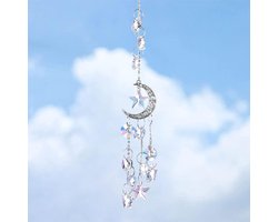 Kristallen Zonnevanger - Regenboog Maker - Decoratie Hangen - Halve Maan Ontwerp - 33cm Lengte - Zilver