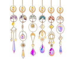 Kristallen Zonnevangers - Regenboog Prisma - Decoratie Ramen - 6 Unieke Kristallen - 40 cm Ketting - Multicolor