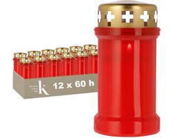 Kristen Grafkaars 3 Dagen Rood – Kaarsen – 12 Stuks – Herdenkingslicht – Grafkaars – Brandduur 60 Uur – Voor Buiten