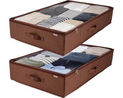 KROMS Under bed organizer set van 2 – Bruin – 80 x 50 x 15 cm – Premium opbergtas onder bed – Voor kleding, dekbedden & beddengoed – Opvouwbare kast organizer met rits