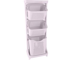 KROMS Wasmand 3 vakken - Lichtroze - Wassorteerder 3 vakken - Wassorteerder op wieltjes