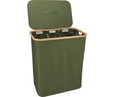 KROMS Wasmand 3 vakken - Olijfgroen - 145L - Inclusief NL & ENG Labels - Wassorteerder bamboe - Laundry basket - Wasmand met deksel
