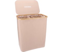 KROMS Wasmand 3 vakken - Zand - 145L - Inclusief NL & ENG Labels - Wassorteerder bamboe - Laundry basket - Wasmand met deksel