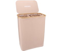 KROMS Wasmand 3 vakken - Zand - 160L - Extra groot model - Inclusief NL & EN Labels – Wassorteerder bamboe - Laundry basket - Wasmand met deksel - Opvouwbaar