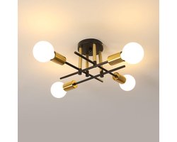 Kroonluchter-4x E27- Zwart+Goud-Ø 46 cm- Vier gekruiste moderne plafondlamp