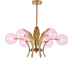 Kroonluchter 6 Lampen - Roze en Gouden Ballen - Modern Mid-Century Design - Perfect voor Eetkamer - ShopVlot