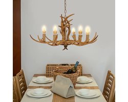 Kroonluchter - Gewei - Hanglamp - LED - 6 Lichtbronnen - Lampen Inbegrepen - 220V - Keuken - Woonkamer - Hars - Slaapkamer - 66x45Cm