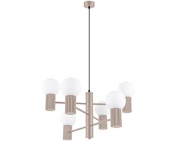 Kroonluchter HALO 6 met 6 melkglazen bollen - Sollux Lighting - IP20 - Taupe aluminium behuizing - 64 x 64 x 230 cm - 6 x G9 LED, exclusief lichtbron - 6 x 8 W - Moderne kroonluchter voor woonkamer, slaapkamer en eetkamer