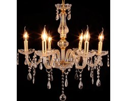 Kroonluchter - Kroonluchter Met Kristallen - Kroonluchter Woonkamer - Kroonluchter met 6 Armen en Kwastjes - L 60 x H 63 CM - Goud