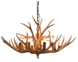 Kroonluchter - Kroonluchter Woonkamer - Plafondlamp - Gewei - Verstelbare Ketting - Incl. 6 LED-lampen - Eyecatcher - 66.5Ø