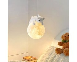 Kroonluchter - Maanvormige kroonluchter - 3D-geprinte maanvormige nachtlamp - Plafondlamp - Slaapkamerlamp - Kroonluchter voor kinderkamer - Kinderkamerdecoratie - Beervormige kroonluchter - Kroonluchter met planetenthema - Nachtlamp - Zumolir®